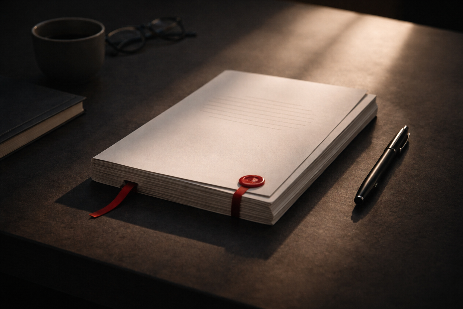 Minimal editorial still life of a manuscript in progress